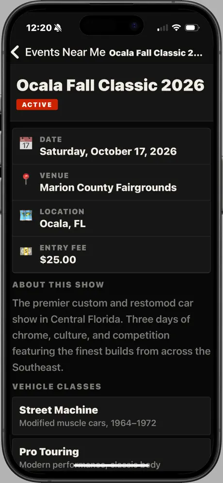 Event details & entry fees
