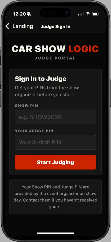 Judge sign-in with show PIN