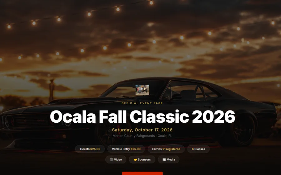 Screenshot of a Car Show Logic event page